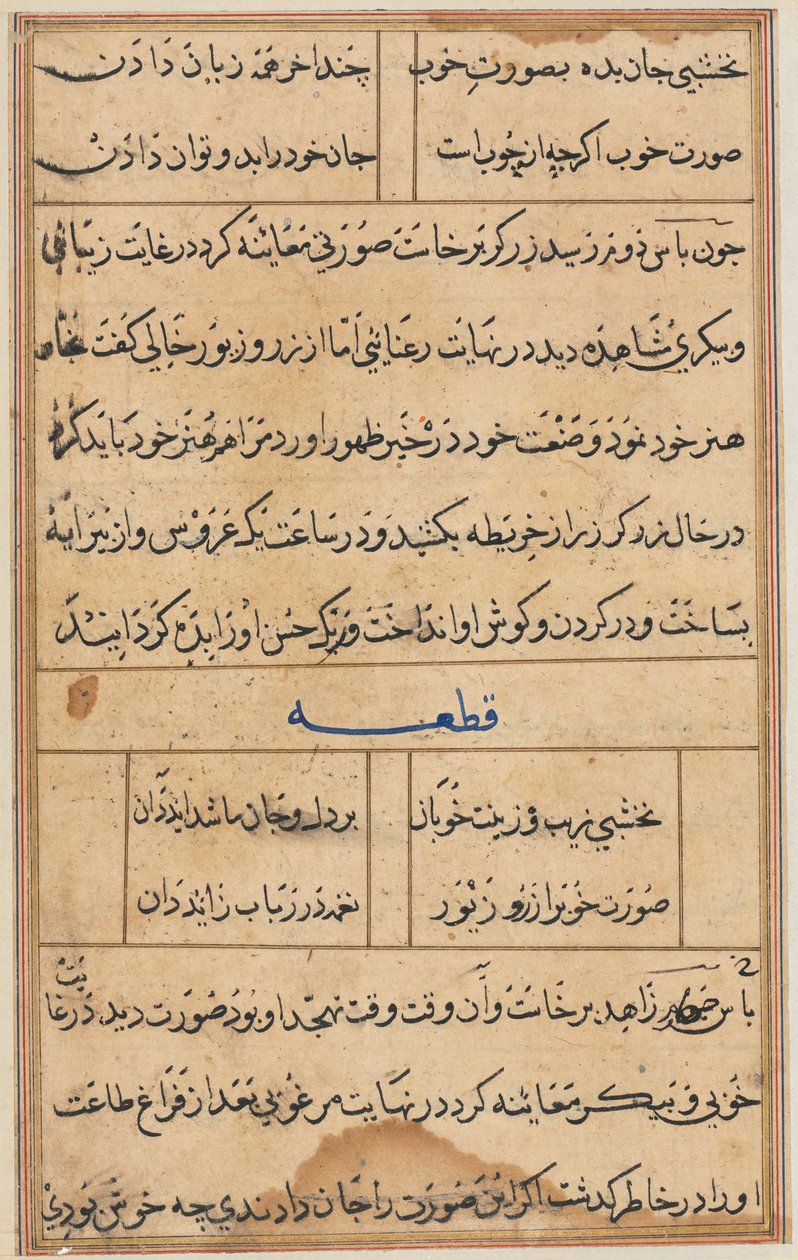 Strona z Opowieści papugi Tuti-nama: strona tekstowa, c. 1560. autorstwa Unbekannt