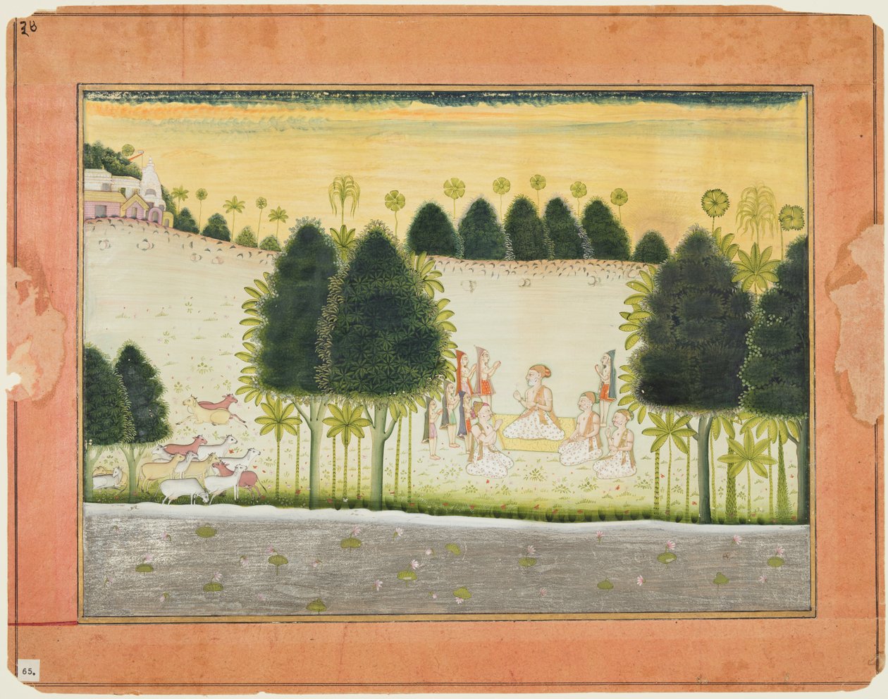Strona z Bhagavata Purany: Nanda i starsi w naradzie z gopasami 1690-1700. autorstwa Unbekannt