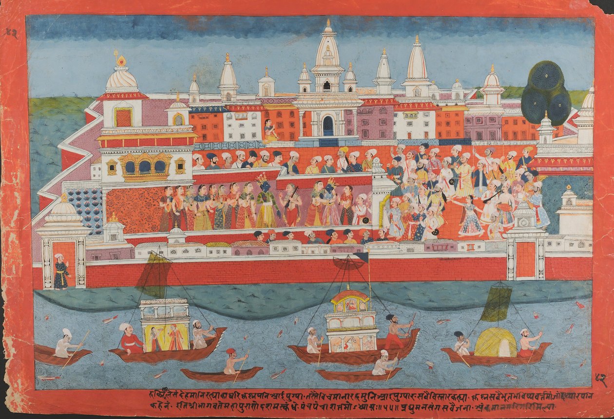 Strona z rozproszonego rękopisu Bhagavata Purana Życie Kryszny, ca. 1775. autorstwa Unbekannt