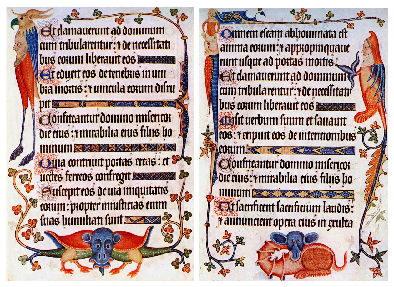 Strona ilustrowanego tekstu z psałterza Luttrella, ok. 1300-c1340, ok. 1900-1920 autorstwa Unbekannt
