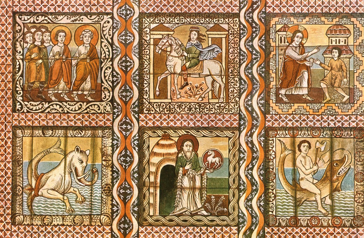 Malowany drewniany strop w kościele św. Marcina, Zillis, Szwajcaria, 1928 r. autorstwa Unbekannt