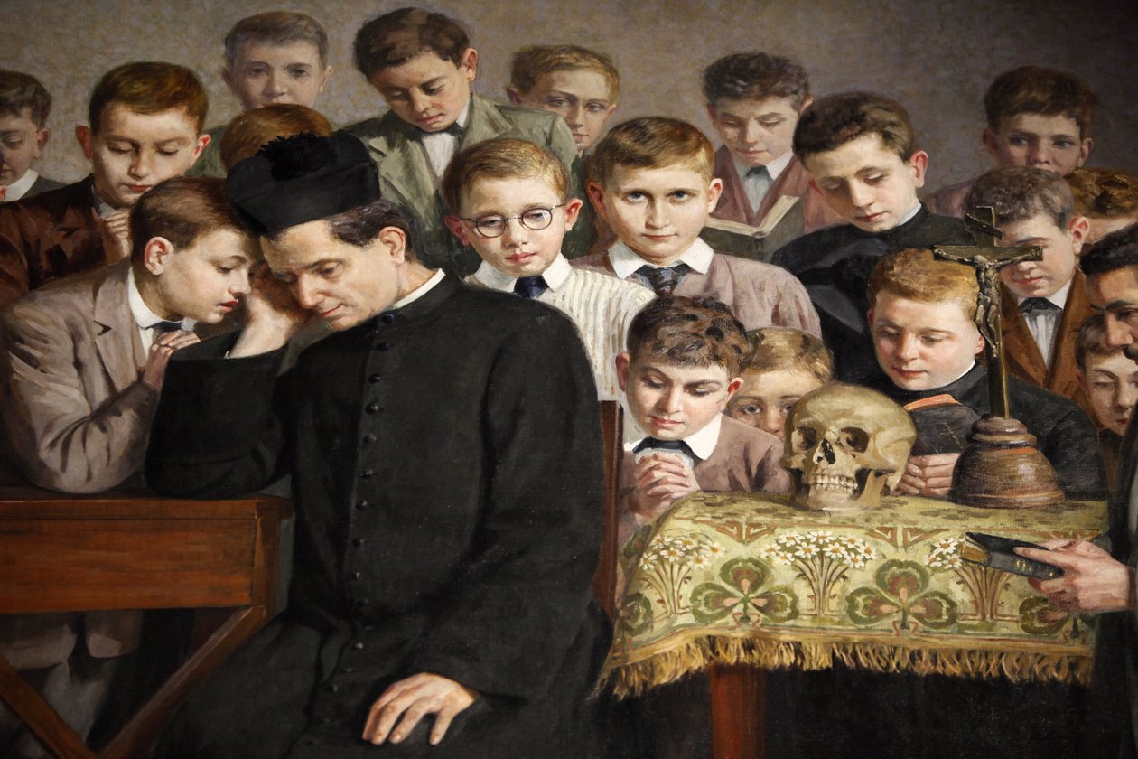 Obraz przedstawiający życie Księdza Bosko w Santuario di Maria Ausiliatrice, Valdocco, Turyn, Włochy autorstwa Unbekannt