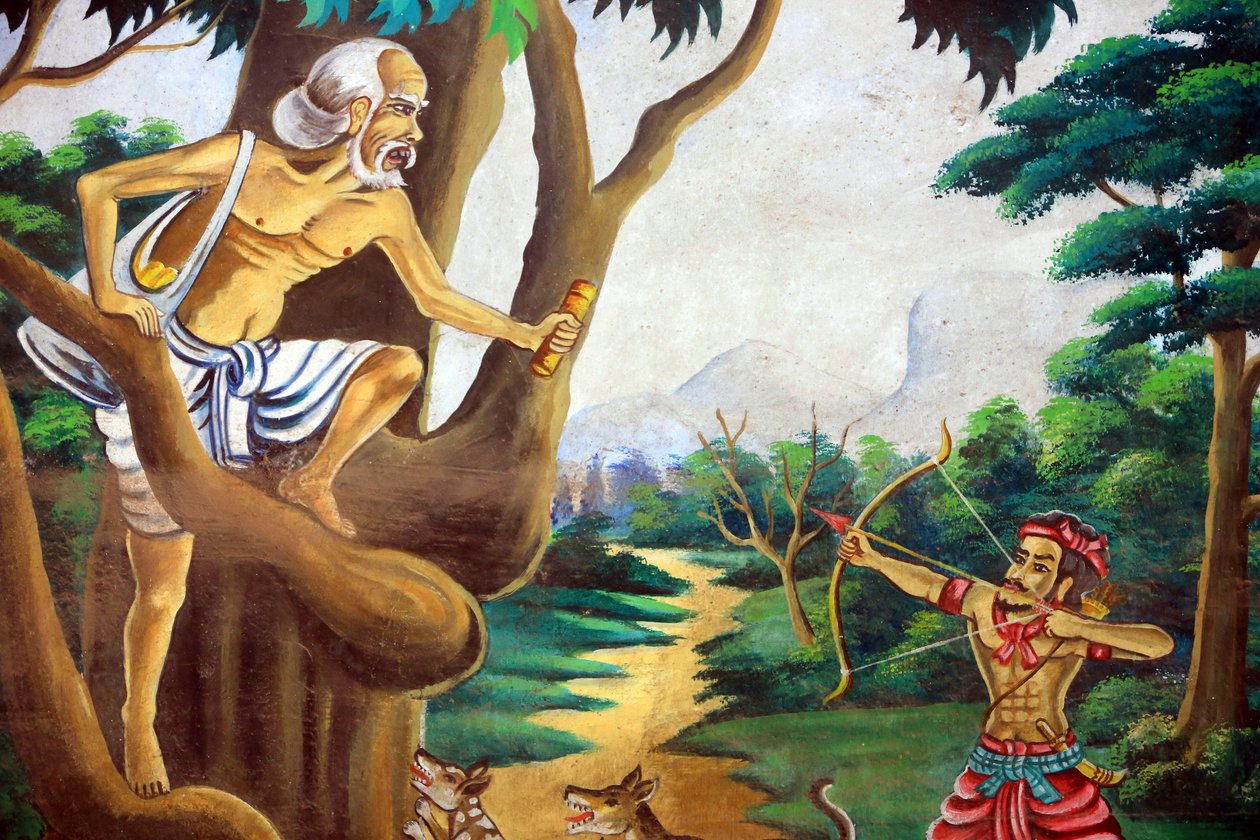 Obraz przedstawiający historię życia Buddy Siakjamuniego. Wat Naxai. Wientian. Laos, 20151106, Wientian, Laos autorstwa Unbekannt