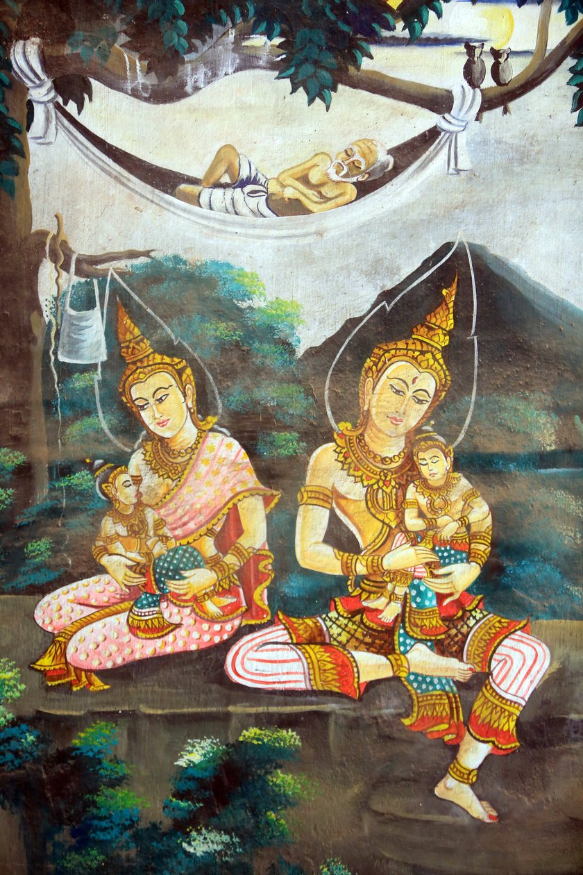 Obraz przedstawiający historię życia Buddy Siakjamuniego. Wat Naxai. Wientian. Laos, 20151106, Wientian, Laos autorstwa Unbekannt