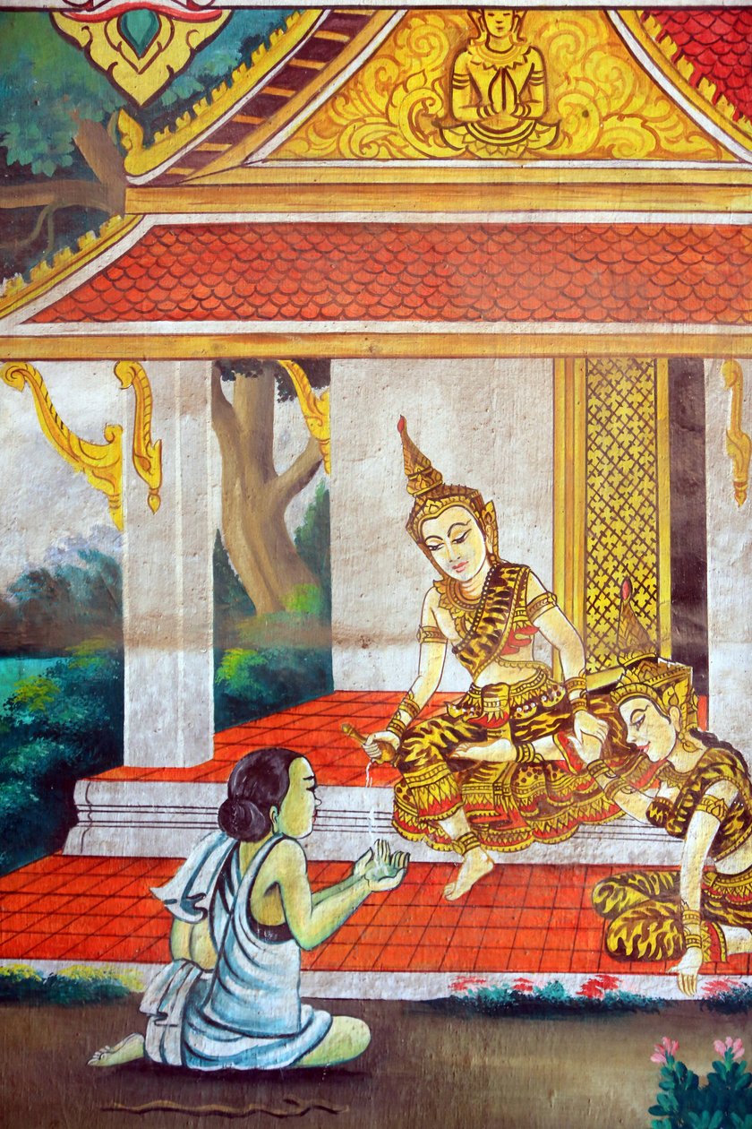 Obraz przedstawiający historię życia Buddy Siakjamuniego. Wat Naxai. Wientian. Laos, 20151106, Wientian, Laos autorstwa Unbekannt