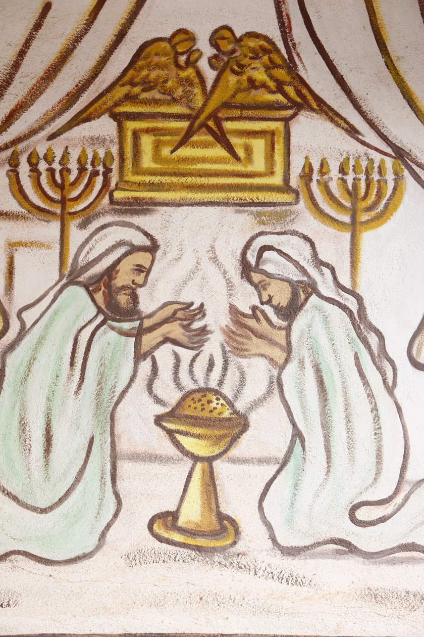 Obraz w kościele Matki Bożej z Togo: Święty Łuk, menoras (Menorah) i ołtarz perfum, Togoville, Togo autorstwa Unbekannt