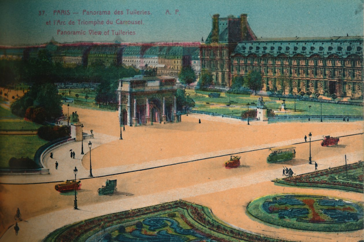 Panoramiczny widok na Tuileries i Łuk Triumfalny du Carrousel, Paryż, ok. 1920 autorstwa Unbekannt