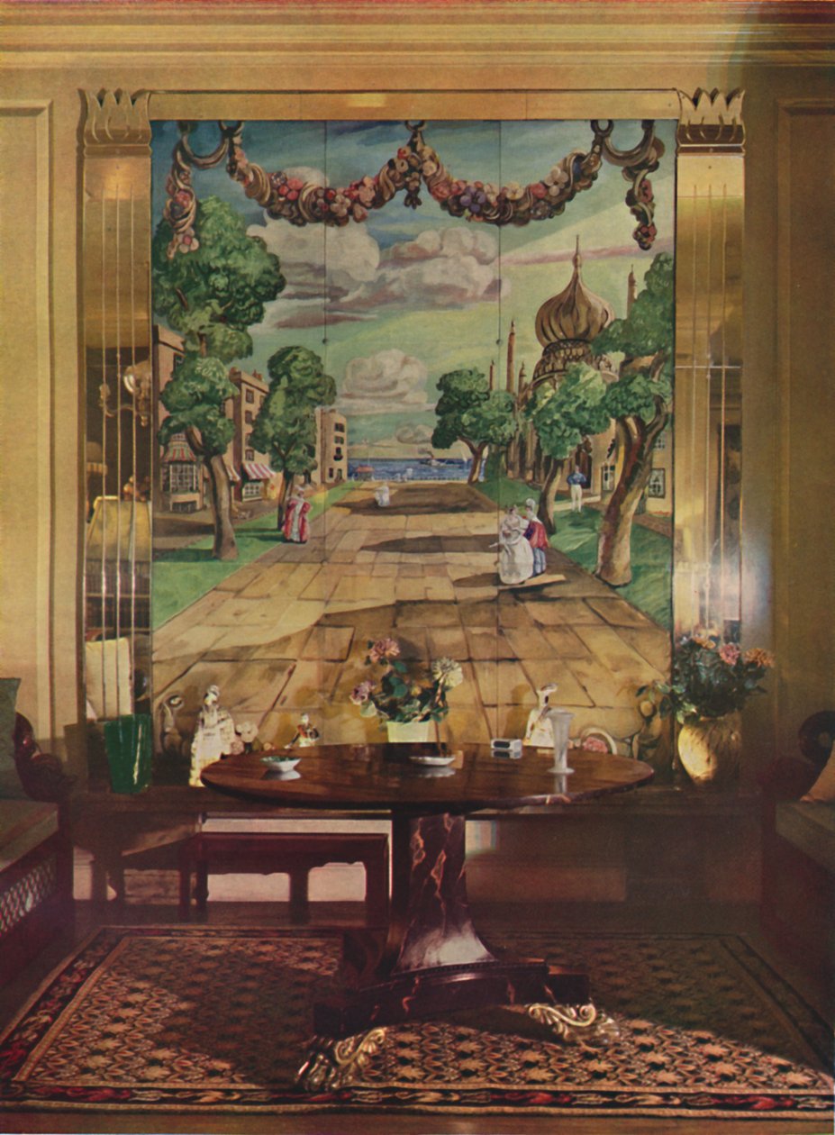 Tablica przedstawiająca Regency Brighton, otoczona lustrzanymi pilastrami szklanymi, 1933. autorstwa Unbekannt