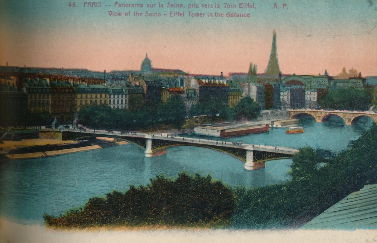 Panorama Sekwany z wieżą Eiffla w oddali, Paryż, ok. 1920 r. autorstwa Unbekannt