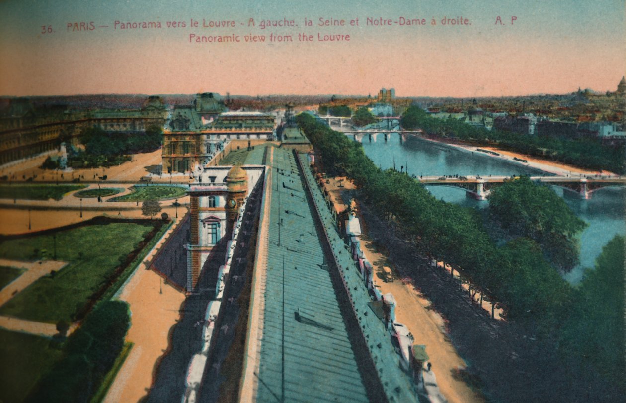 Panoramiczny widok na Luwr, Paryż, ok. 1920 autorstwa Unbekannt