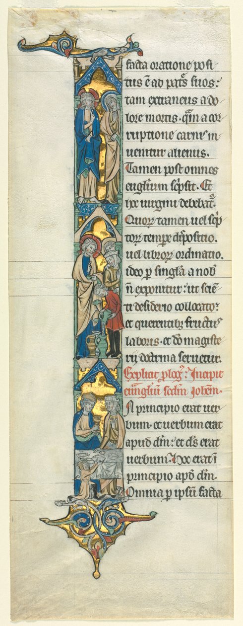Kartka częściowa z Biblii łacińskiej: Inicjał I[n principio] ze ślubem w Kanie, ok. 1930. 1260-1270. autorstwa Unbekannt