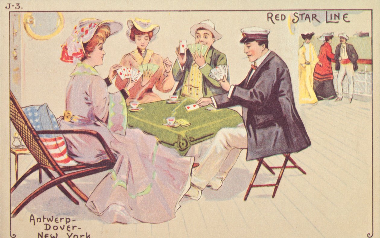 Pasażerowie grają w karty na pokładzie liniowca Red Star, 1907. autorstwa Unbekannt