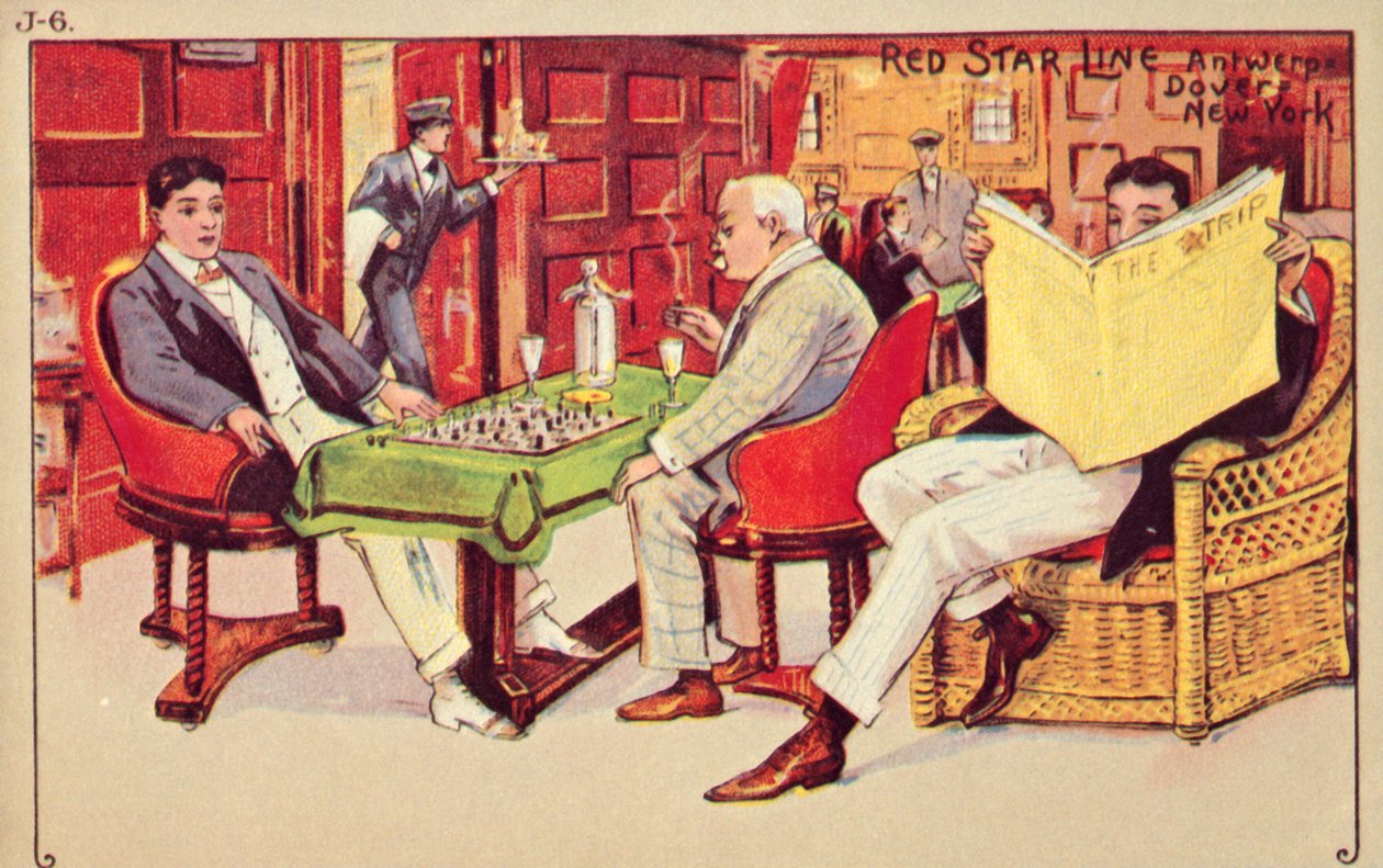 Pasażerowie odpoczywają na pokładzie liniowca Red Star, 1907. autorstwa Unbekannt
