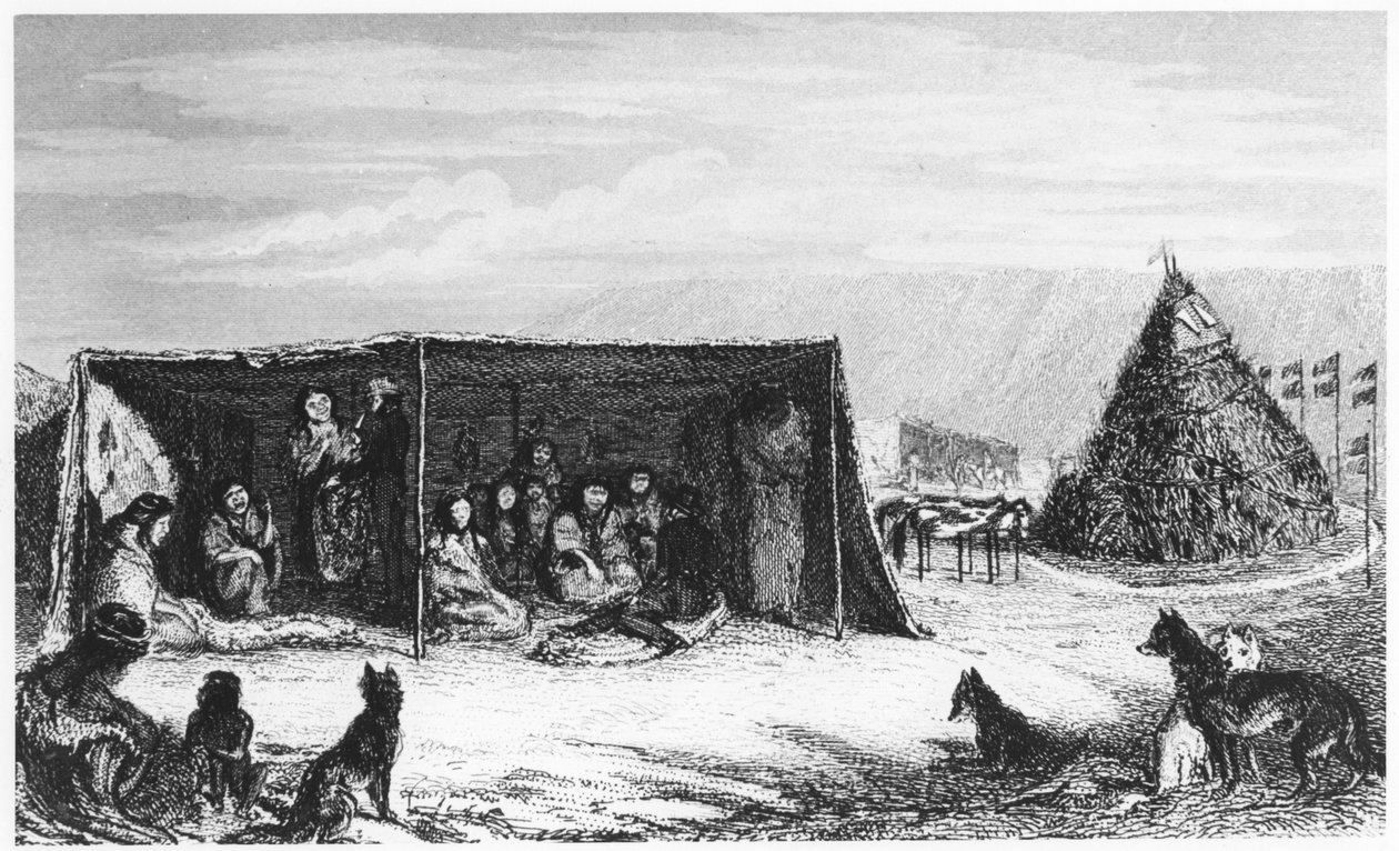 Patagończycy w tello lub namiocie ze skóry, 1830 1839 autorstwa Unbekannt