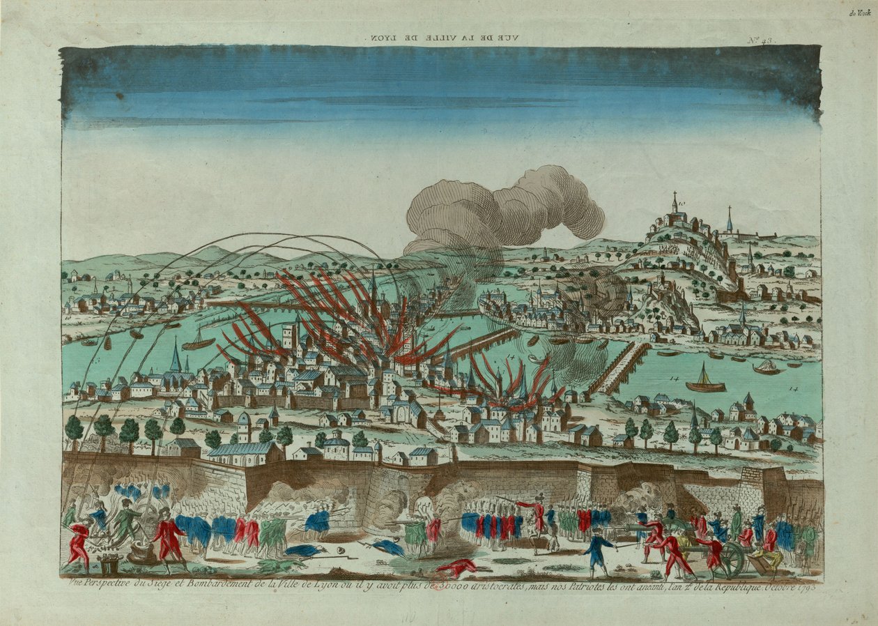 Widok perspektywiczny oblężenia i bombardowania miasta Lyon w październiku 1793 r. 1793. autorstwa Unbekannt