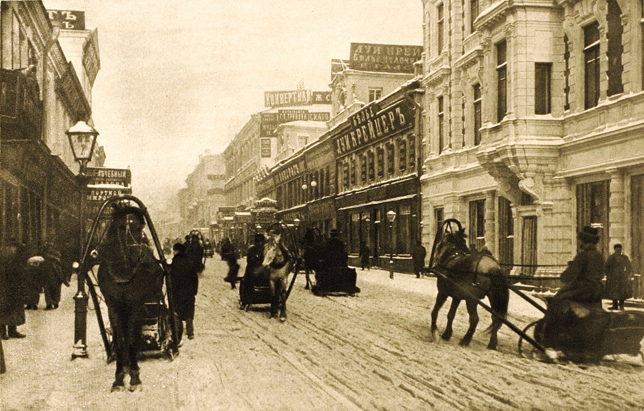 Ulica Pietrówka zimą, Moskwa, Rosja, 1912 autorstwa Unbekannt