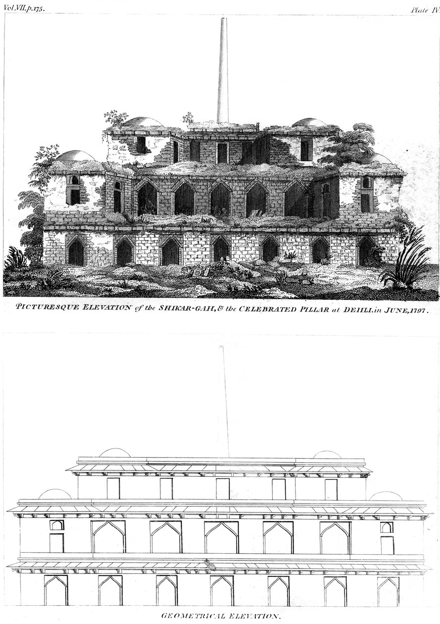 Malownicze wzniesienie Shikar Gah i celebrowanego filaru w Delhi, czerwiec 1797 1799 autorstwa Unbekannt