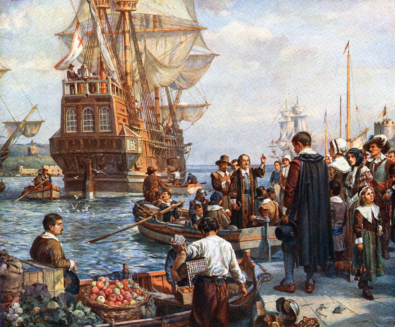 Ojcowie Pielgrzymi wsiadający na pokład Mayflower autorstwa Unbekannt