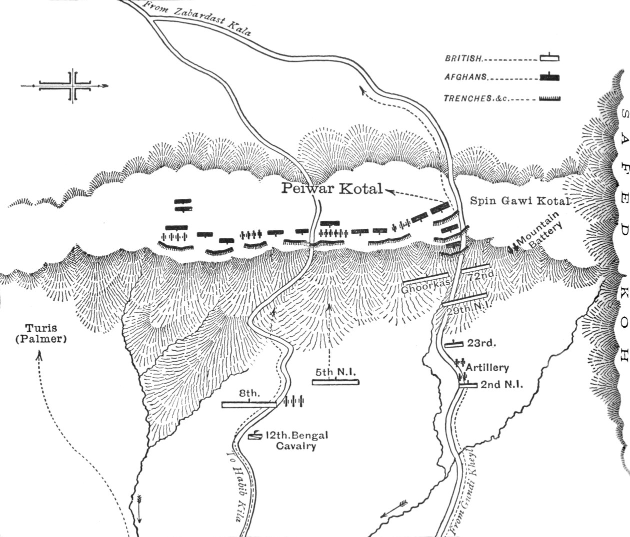 Plan ataku na Peiwar Kotal 2 grudnia 1878, c1880 autorstwa Unbekannt