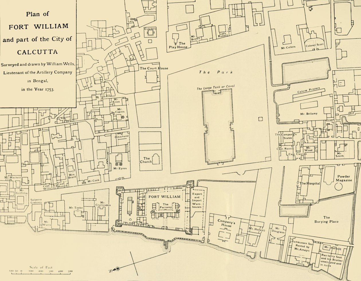 Plan fortu William i części miasta Kalkuta, 1925. autorstwa Unbekannt