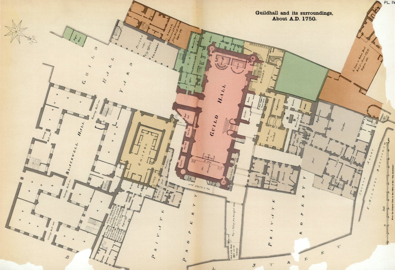Plan Guildhall i jego okolic, City of London, c1750 1886 autorstwa Unbekannt