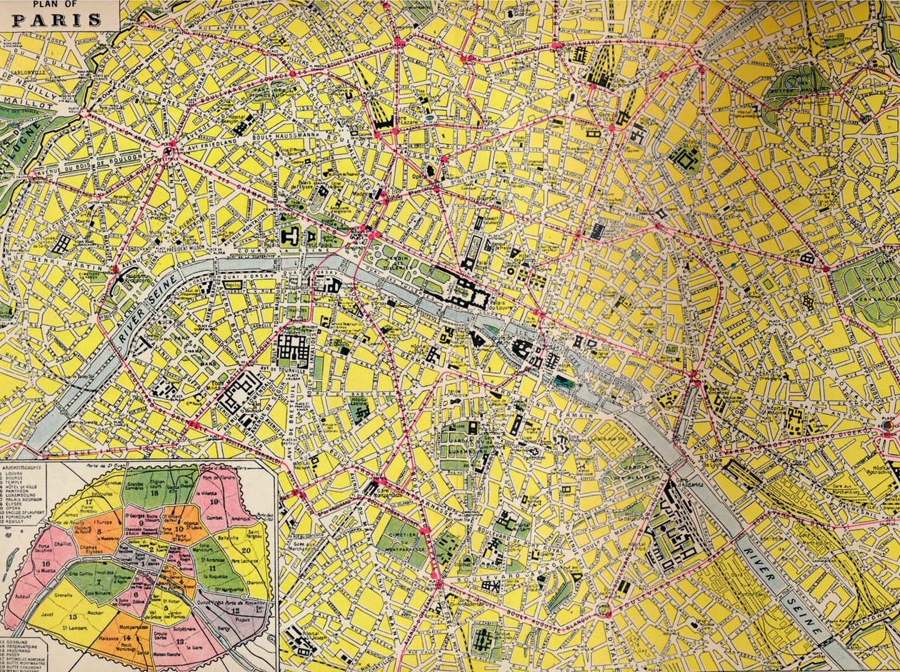 Plan Paryża - Centralna Dzielnica Miasta Światła, ok. 1930 autorstwa Unbekannt