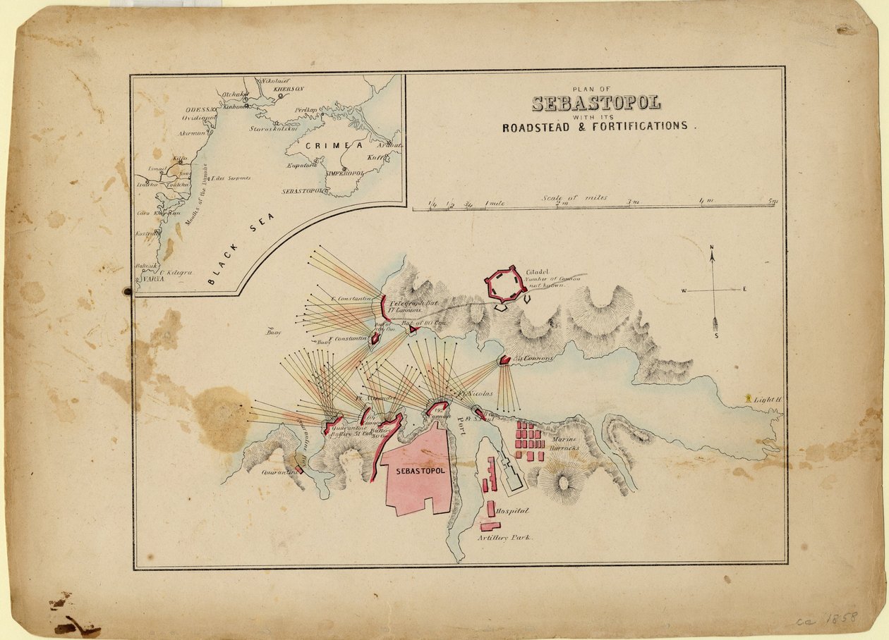 Plan Sewastopola wraz z redą i fortyfikacjami, ok. 1900 r. 1858 autorstwa Unbekannt