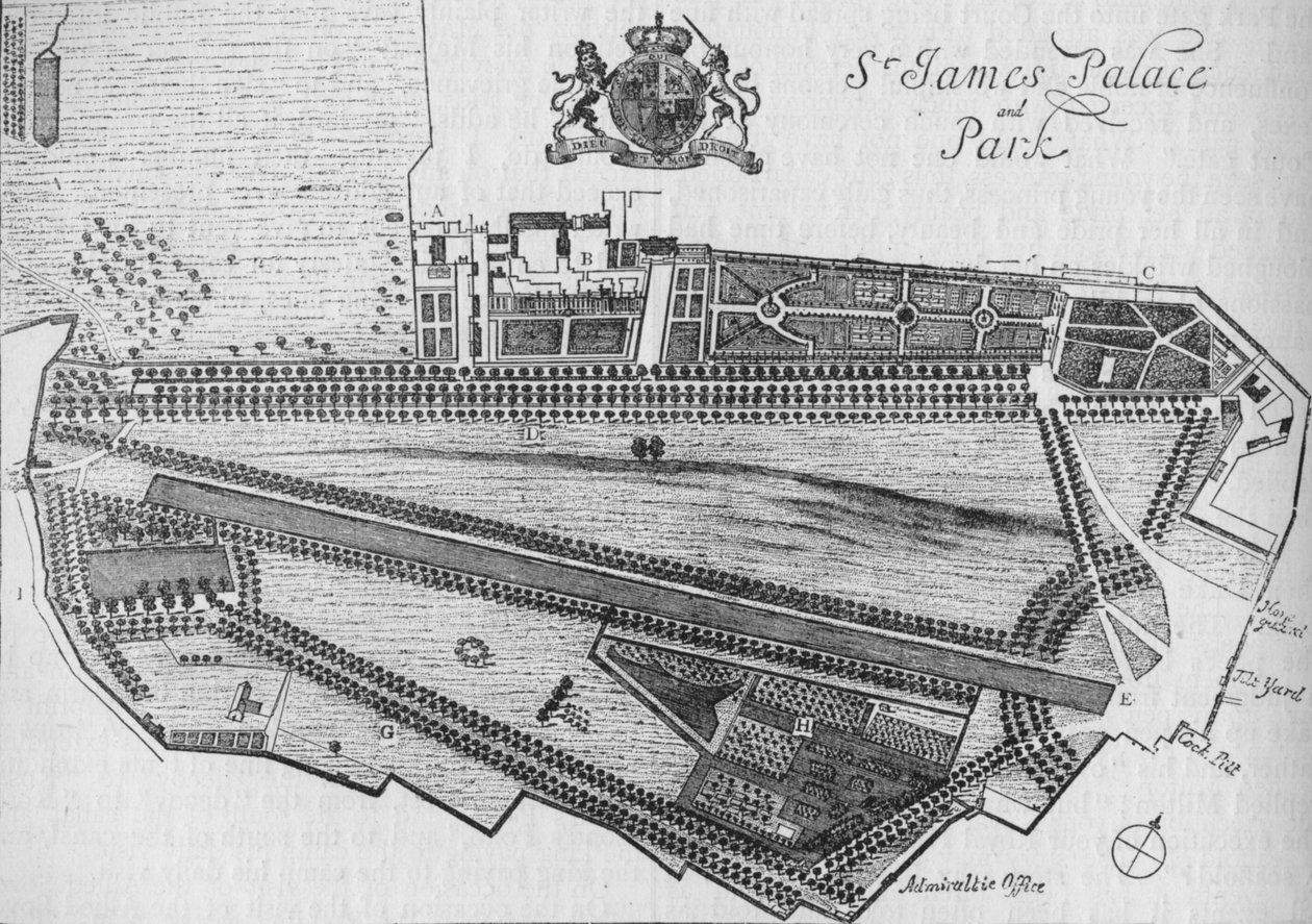 Plan pałacu i parku św Jakuba z czasów Karola II, ok. 1700 1878 r. autorstwa Unbekannt