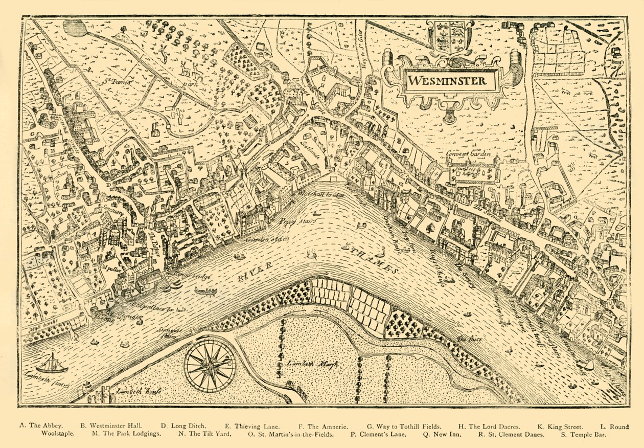 Plan Westminsteru. Z Nordens Survey, wykonane w okresie panowania królowej Elżbiety, 1593, 1881. autorstwa Unbekannt