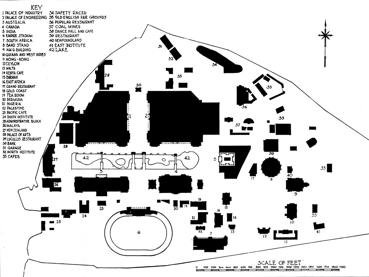 Plan Wystawy Imperium Brytyjskiego, Wembley, pokazujący rozmieszczenie głównych budynków, 1924 autorstwa Unbekannt