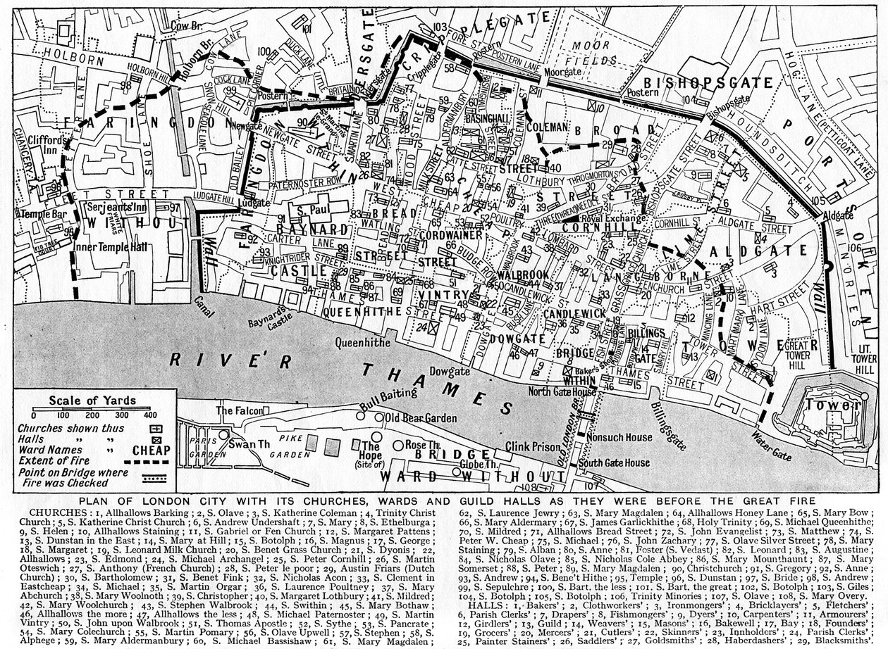 Plan City of London przedstawiający kościoły, okręgi i domy cechowe, 1926-1927 autorstwa Unbekannt
