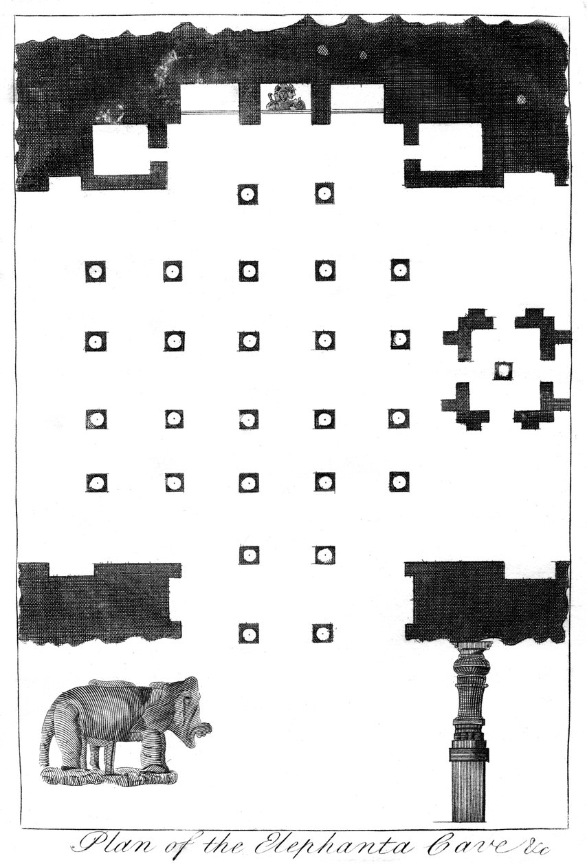 Plan jaskiń Elephanta, Indie, 1799 autorstwa Unbekannt