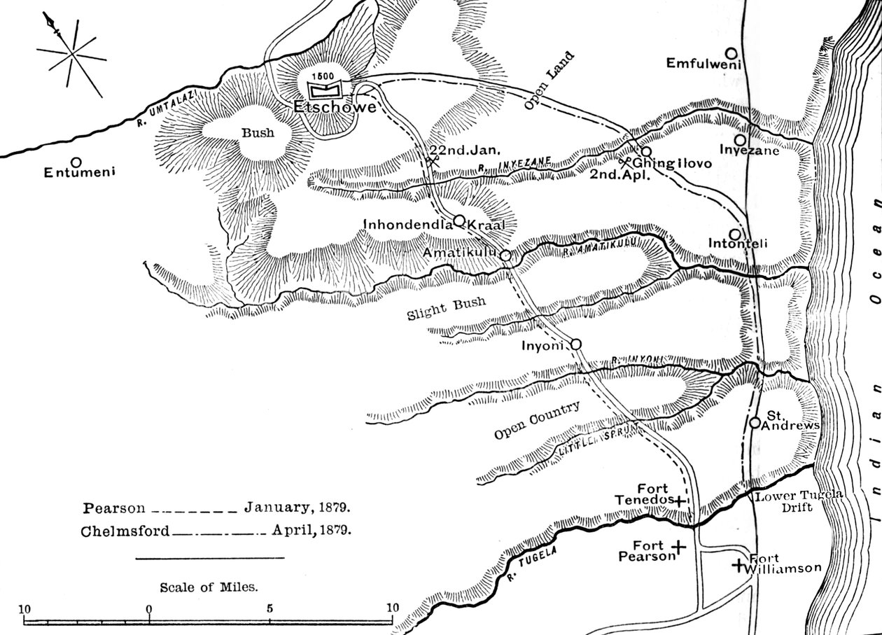 Plan marszów Pearson Jan 1879 i Chelmsford kwiecień 1879 do Etschowe 1880 autorstwa Unbekannt