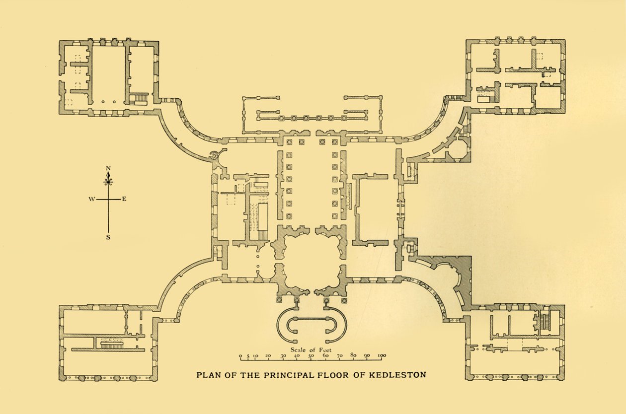 Plan głównego piętra Kedleston, 1925. autorstwa Unbekannt