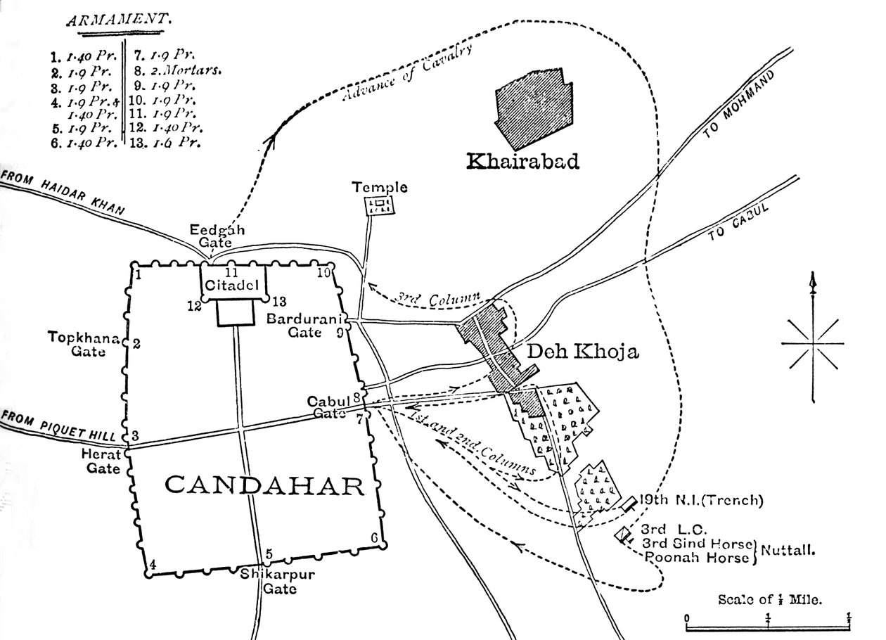Plan wypadu z Candahar, 16 sierpnia 1880, c1880 autorstwa Unbekannt