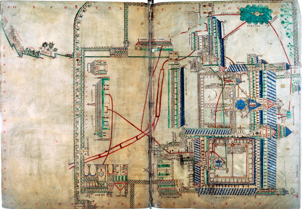 Plan sieci wodociągowej do katedry w Canterbury, ok. 1150 autorstwa Unbekannt