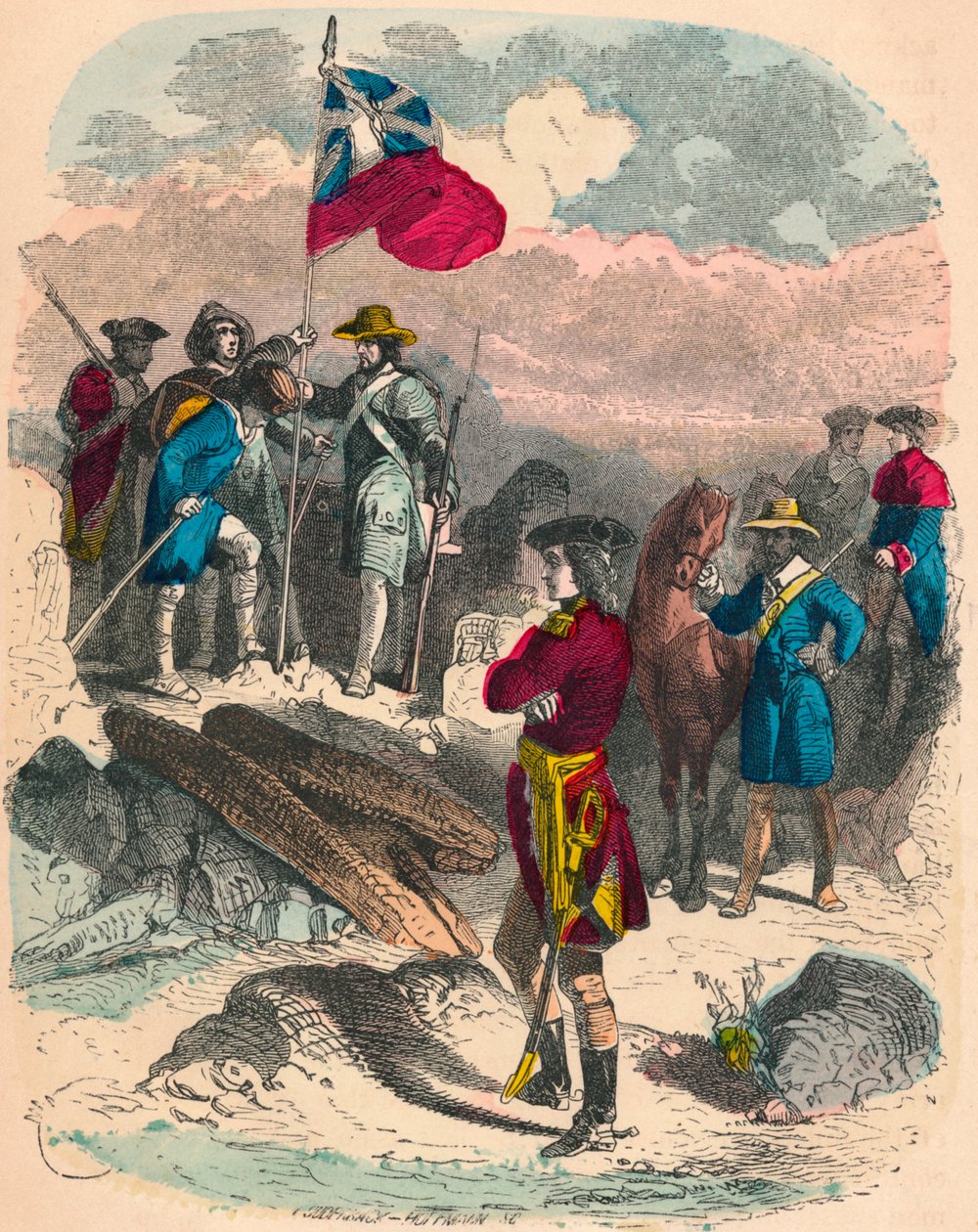 Podłożenie flagi królewskiej na ruinach fortu Duquesne, 1758 autorstwa Unbekannt