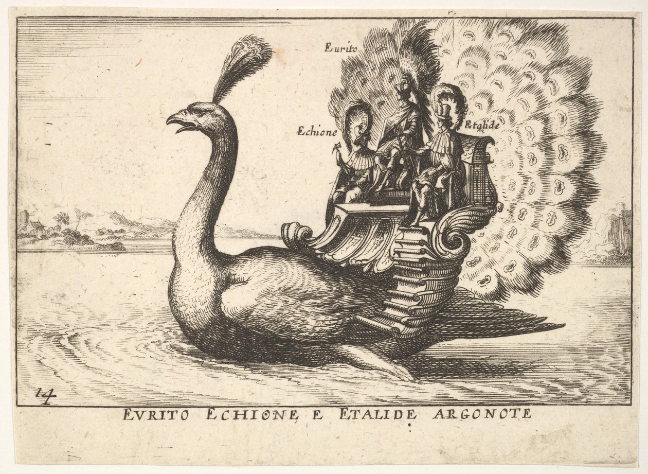 Tablica 14: Argonauci Eurytus, Echion i Aethalides Eurito Echione e Etalide Argonote..., 1664. autorstwa Unbekannt