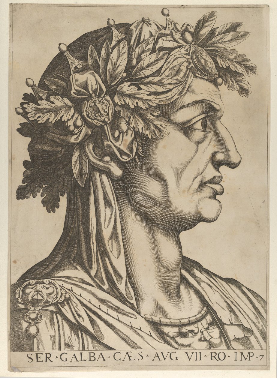 Tablica 7: Servius Galba z profilu po prawej, z „Dwunastu Cezarów”, 1610-40. autorstwa Unbekannt