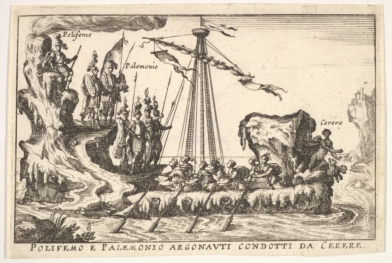 Płyta 8: Polifem i Palemonius prowadzony przez Ceres Polifemo e Palemonio Argonauti condotti d…, 1664. autorstwa Unbekannt