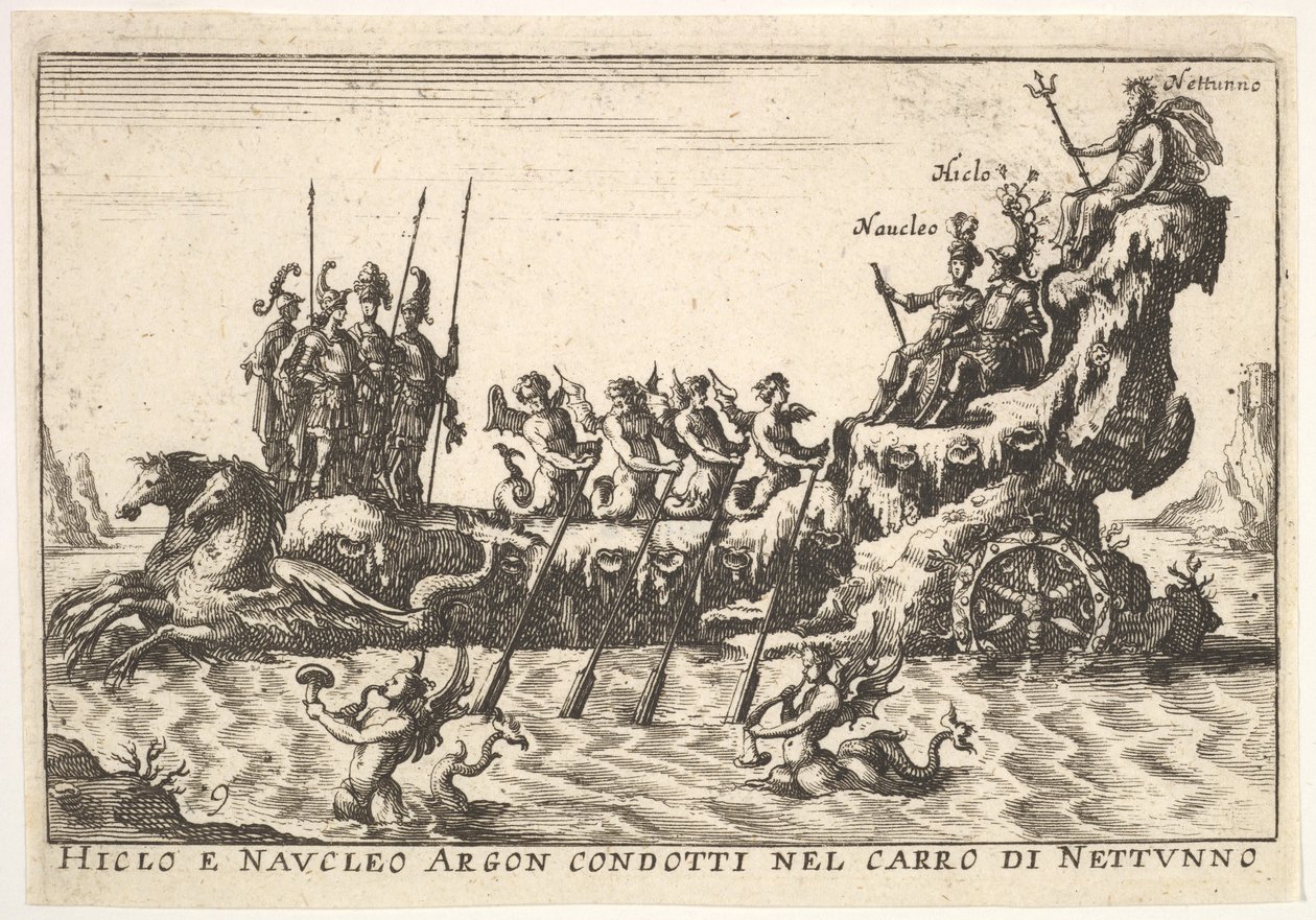Płyta 9: Argonauts Hicleus i Naucleus prowadzili pływak Neptuna Hicleo e Naucleo Argo..., 1664. autorstwa Unbekannt