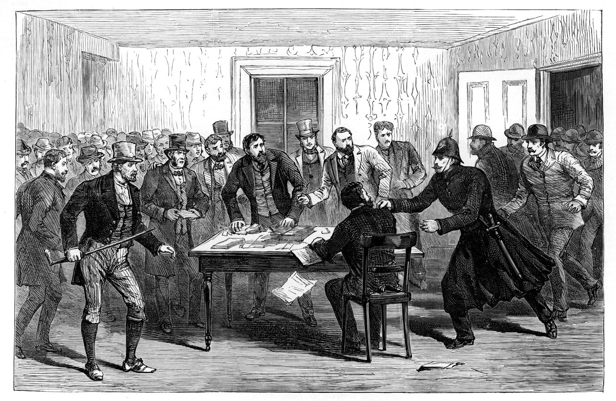 Nalot policji na National Rent Offices w Loughrea, Irlandia, 1887 autorstwa Unbekannt