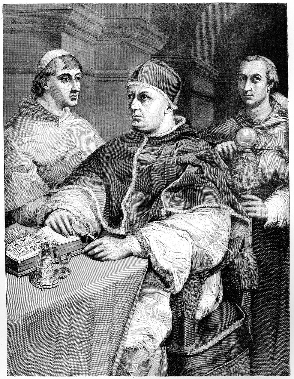Papież Leon X, Giulio de Medici przyszły papież Klemens VII i kardynał de Rossi, 1882 autorstwa Unbekannt