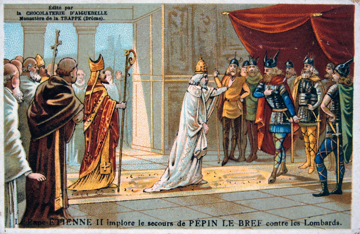 Papież Stefan II błaga o bezpieczeństwo Pepina Krótkiego z Longobardów, ok. 750 r., XIX w. autorstwa Unbekannt