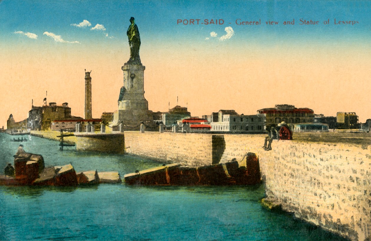 Port-Said - Widok ogólny i Statua Lessepsa, c1918-c1939. autorstwa Unbekannt