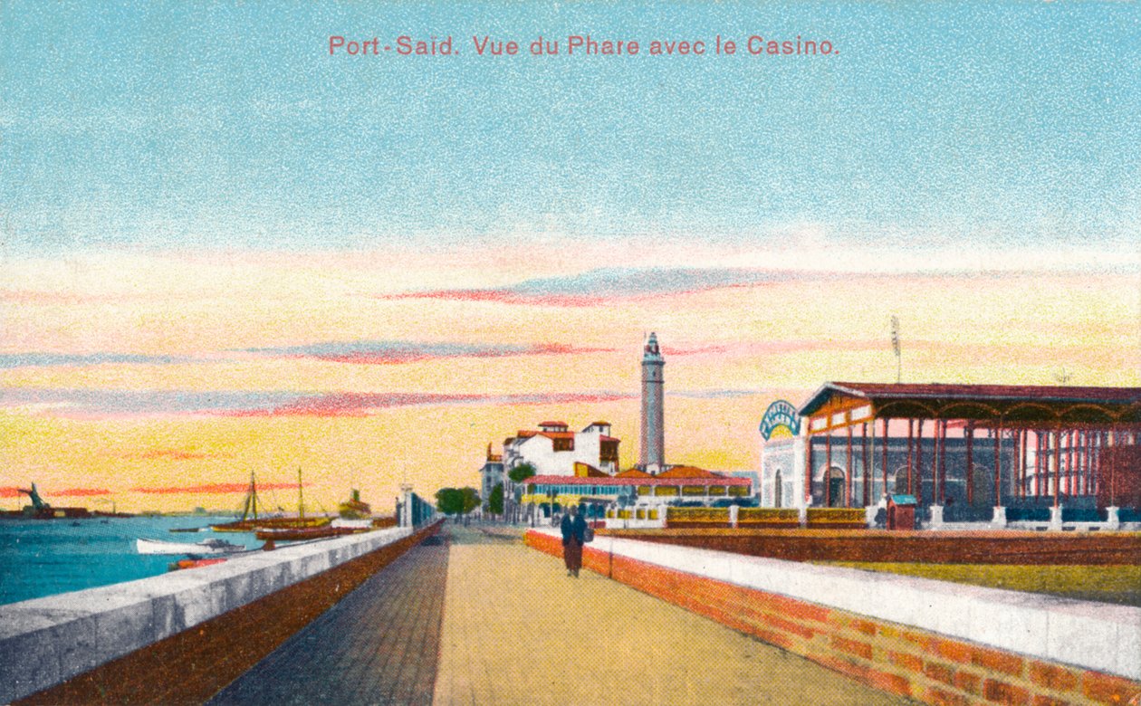 Port Said. Widok na latarnię morską z kasynem, ok. 1900 autorstwa Unbekannt
