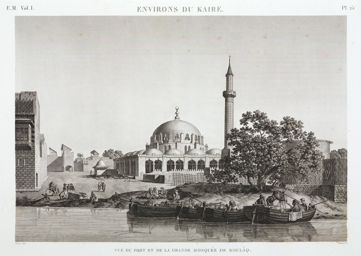 Port i Wielki Meczet Boulaq, Kair, Egipt, ok. 1798 autorstwa Unbekannt