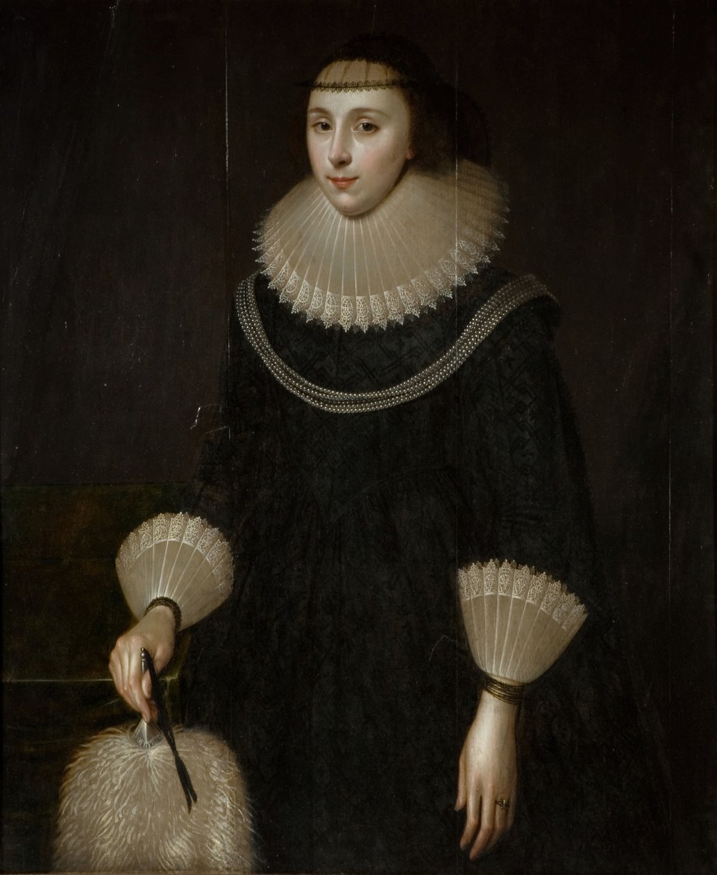 Portret damy z wentylatorem, 1600-1650. autorstwa Unbekannt