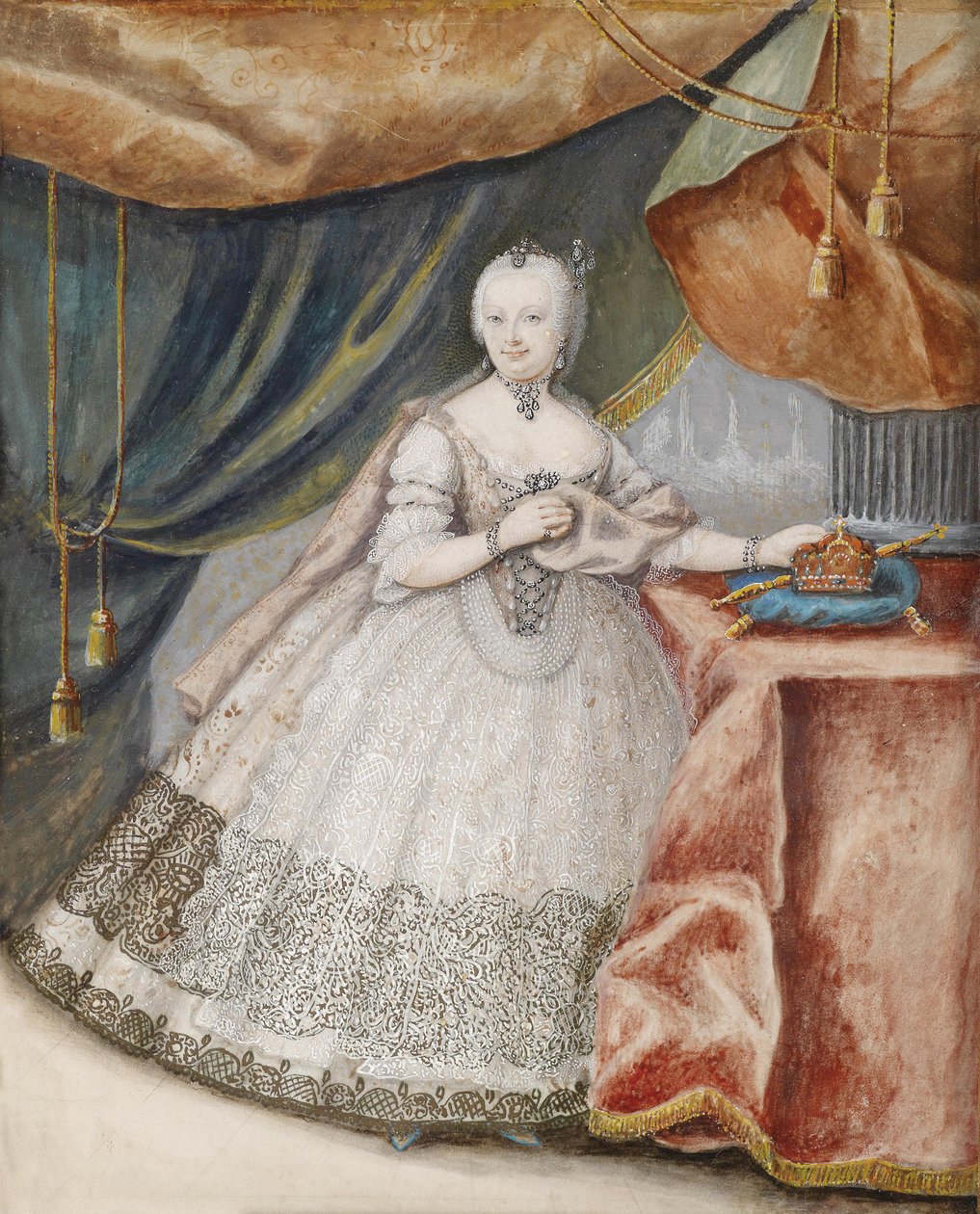 Portret cesarzowej Marii Teresy z Austrii 1717-1780 w koronkowej długiej sukni, ok. 1930 r. 1740 autorstwa Unbekannt