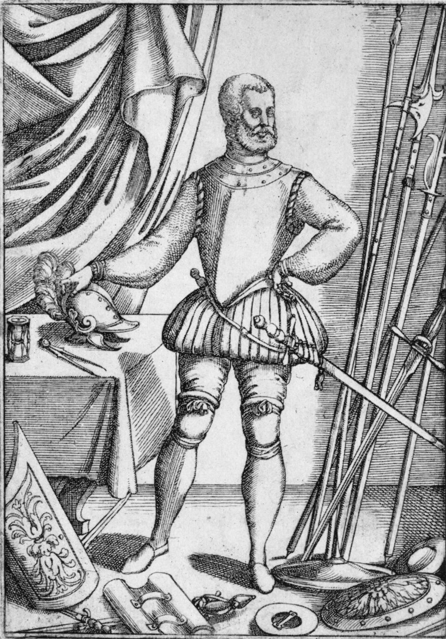 Portret Giacomo Di Grassi, przedstawiający broń, której posługiwania się uczył swoich uczniów, 1575, 1936 autorstwa Unbekannt